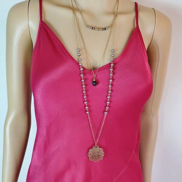 3 layer necklace gold grey and black - Picture 3 of 7